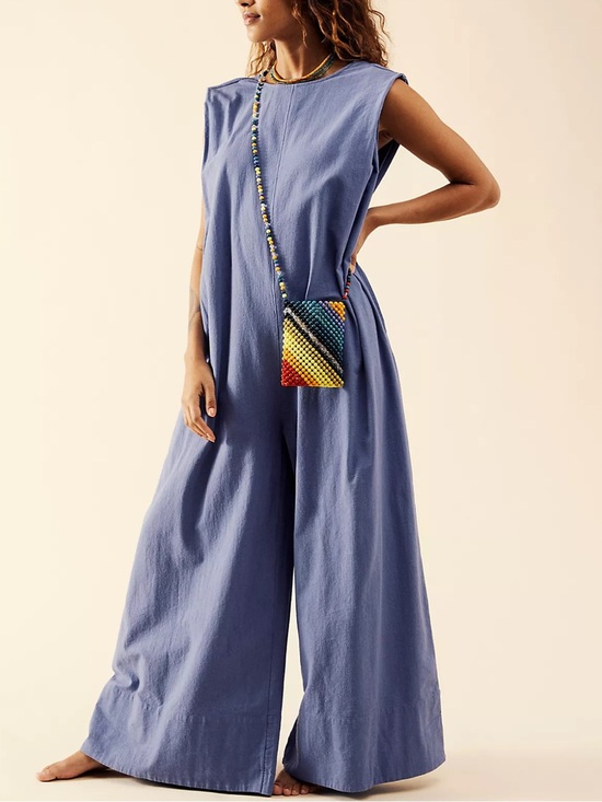 Free People Pants - NEW Free People Quinn Jumpsuit Blue Oversized Loose Fit Wide Leg Womens Small